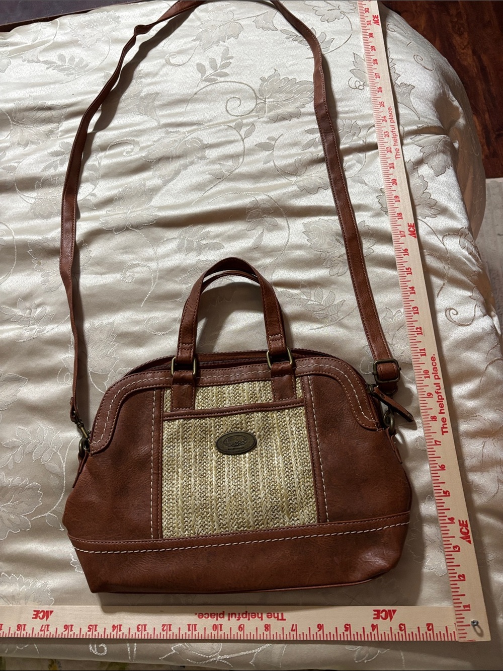 boc Brown Woven Accent Crossbody Bag